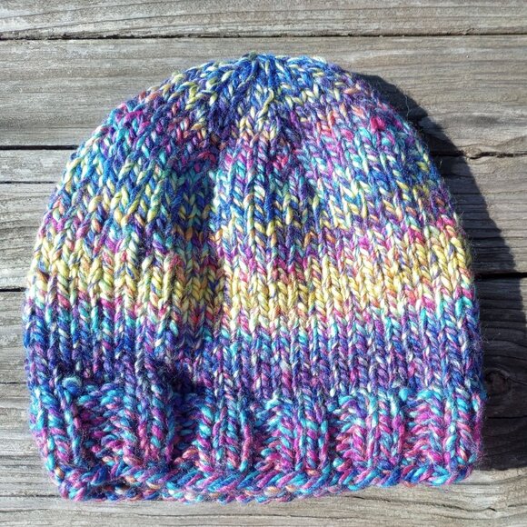 Men's Beanie Hat Cap Handmade Knit Slouch Delphinium Blue Chunky Women - Picture 7 of 9